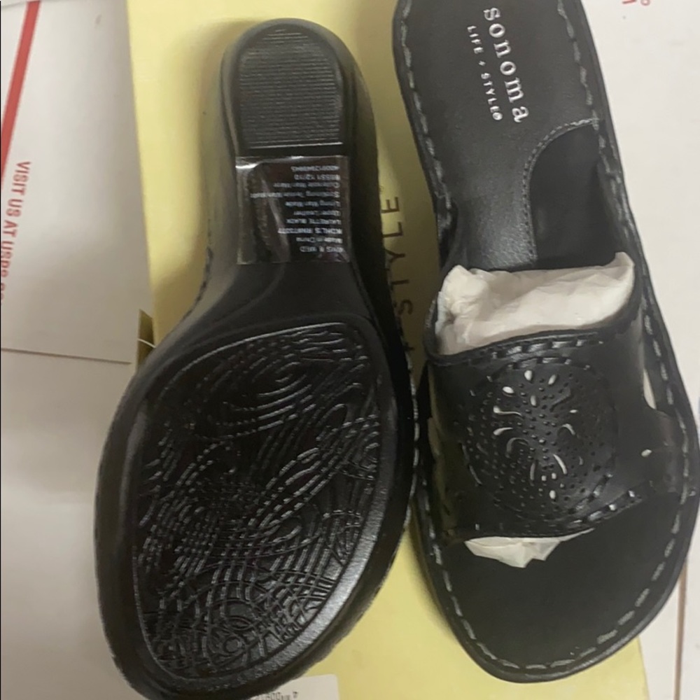 333 New Sonoma laurette black leather sandal slide on heel dress women's shoe 6 - Picture 5 of 9